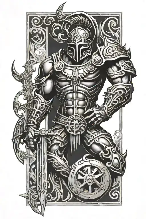 greek word warrior vertical tattoo design idea