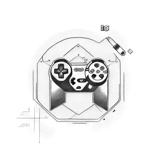 Create a tattoo of a video game controller integrated with mechanical tools tattoo design idea