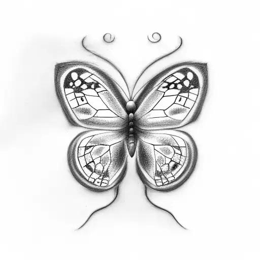 a drawing of a butterfly on a white paper, nature illustration tattoo, butterfly embroidery, elegant intricate dia grams tattoo design idea