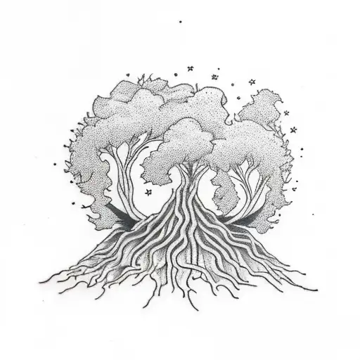 A tree that has its roots at the top and its crown at the bottom will be divided into a happy side and a sad side. tattoo design idea