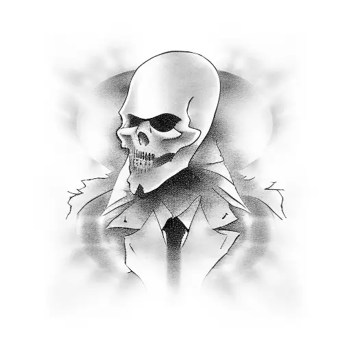 A ghostly silhouette of a musician surrounded by dark, haunting scenery tattoo design idea