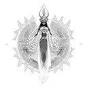 A powerful goddess figure with intricate patterns and symbols representing black girl empowerment tattoo design idea