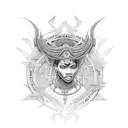 A powerful goddess figure with intricate patterns and symbols representing black girl empowerment tattoo design idea