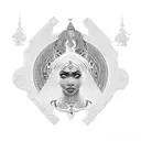 A powerful goddess figure with intricate patterns and symbols representing black girl empowerment tattoo design idea