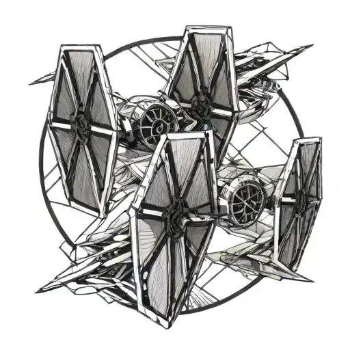 tie fighter and x-wing side a kite geometric boarder  tattoo design idea