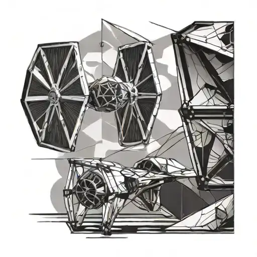 tie fighter and x-wing side a kite geometric boarder  tattoo design idea