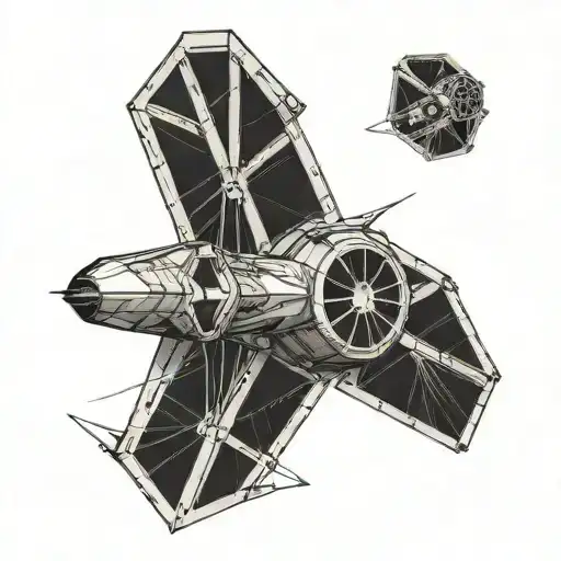 tie fighter and an x-wing side a kite geometric boarder  tattoo design idea