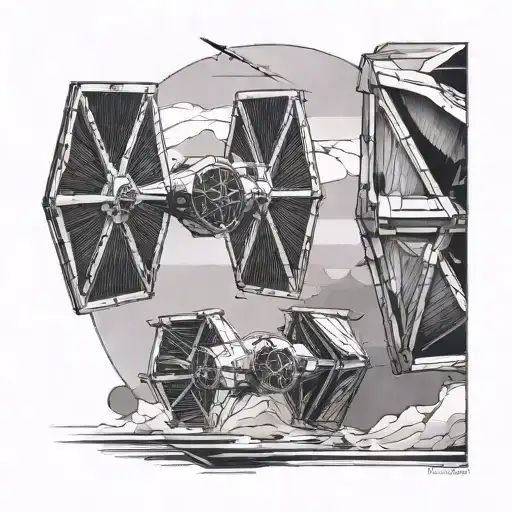 tie fighter and x-wing side a kite geometric boarder  tattoo design idea