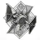tie fighter and x-wing side a kite geometric boarder  tattoo design idea