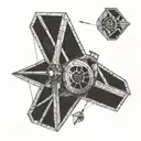 tie fighter and an x-wing side a kite geometric boarder  tattoo design idea
