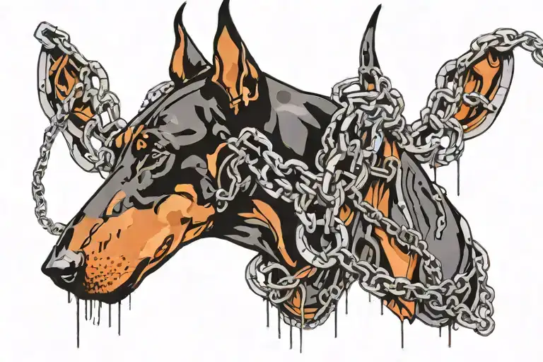 Doberman with chains and zippers tattoo design idea