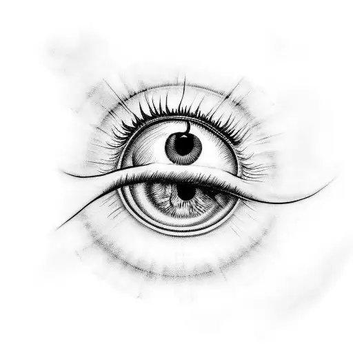 Eye with swirls and stars tattoo design idea
