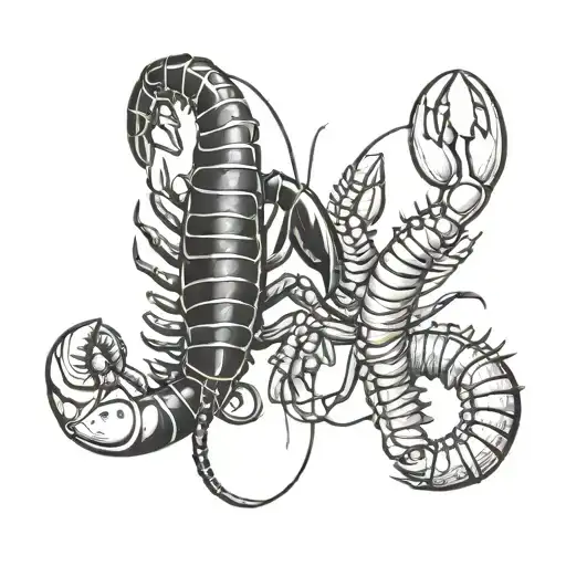 lobster and shrimp fighting each other tattoo design idea
