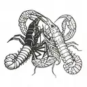 lobster and shrimp fighting each other tattoo design idea