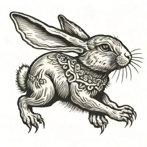 behind the ear rabbit climbing tattoo design idea