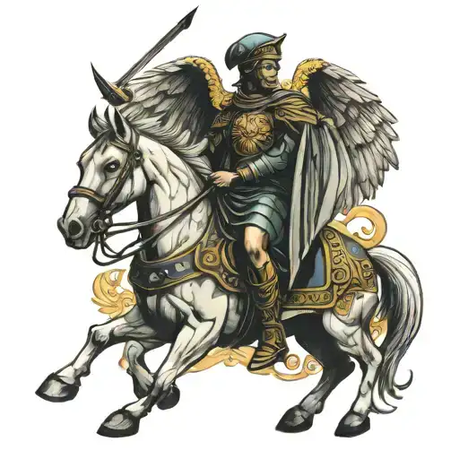 Roman soldier on a horse with wings tattoo design idea