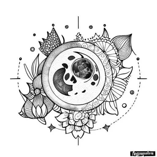 Moon phases with flowers tattoo design idea