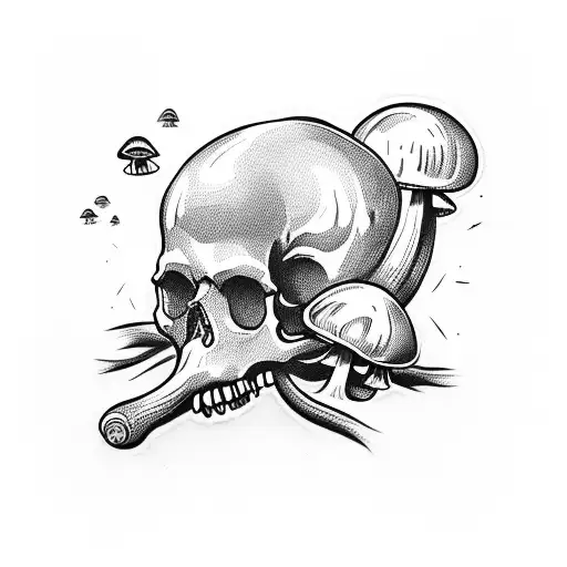 skull with mushrooms  tattoo design idea