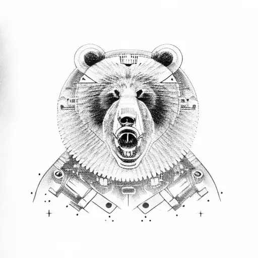 Combine a bear with mechanical elements like gears and pistons tattoo design idea
