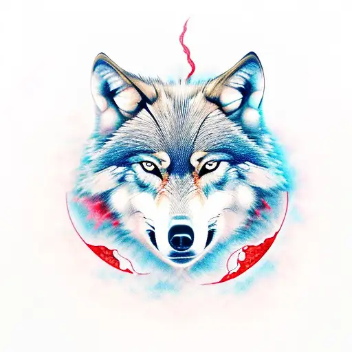 Wolf with red moon tattoo design idea