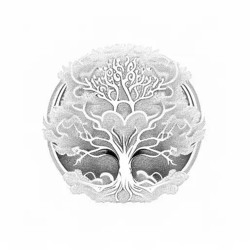 A mystical tree of life with roots stretching into the shape of Ireland and branches reaching towards the sky tattoo design idea