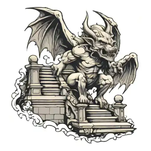 gargoyle and stair way to heaven tattoo design idea