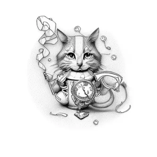 include the words "if you only walk long enough" in cursive with alice in wonderland imagrey tattoo design idea