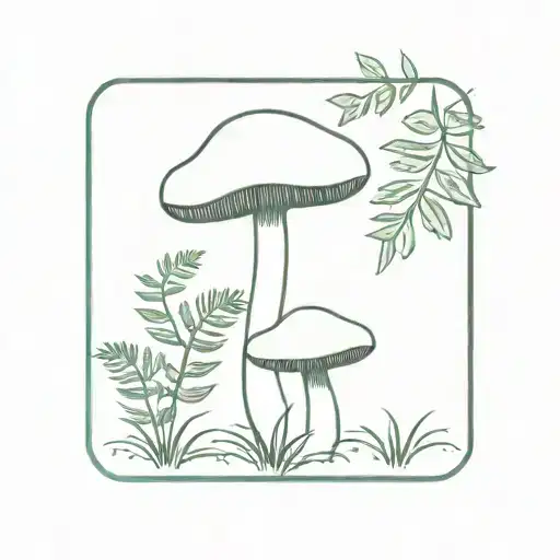 mushroom and ferns with hidden semicolon shape made tattoo design idea