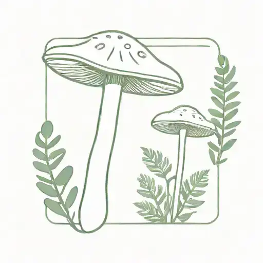 line work mushroom and ferns with hidden semicolon shape made tattoo design idea