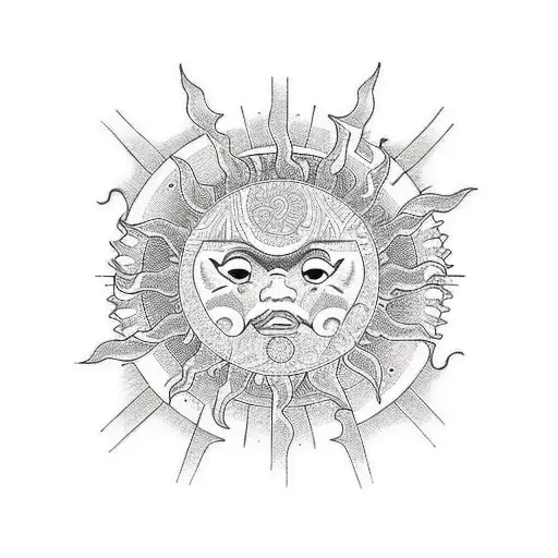 small but detailed circular sun tribal tattoo design idea
