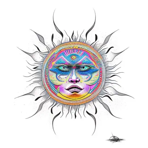 Sun in a Tribal style tattoo design idea