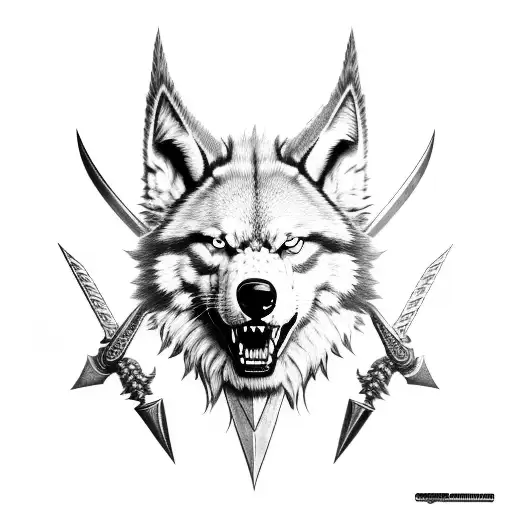 Lobo con espada tattoo design idea