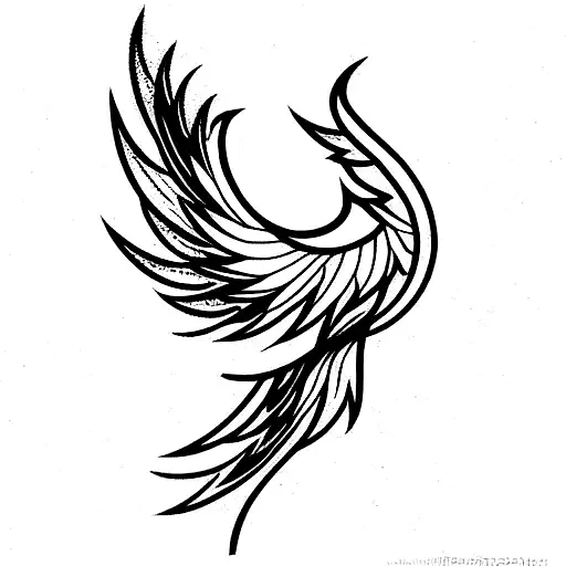 Big surging phoenix minimalist with shaded greyscale with long detailed  tail with flames tattoo idea | TattoosAI