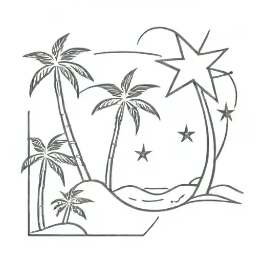 beach and coconut tree and leo star sign tattoo design idea