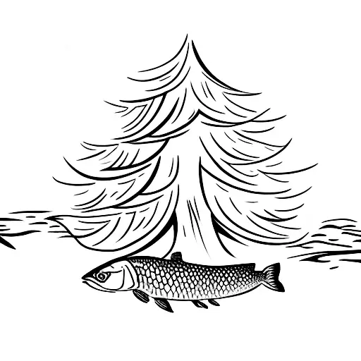 cypress tree with trout tattoo design idea