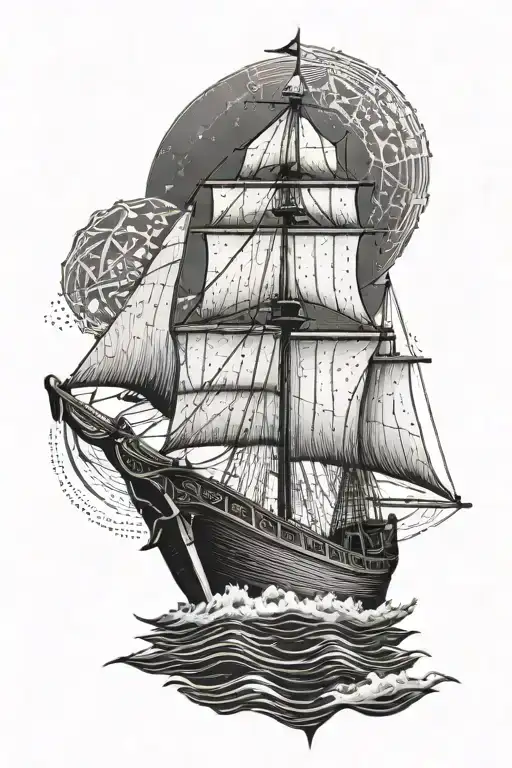 A Viking ship sailing through the Nile River, showcasing the connection between Viking and Egyptian cultures tattoo design idea