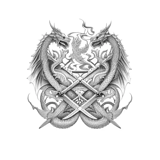 Sword with 2 intertwining Dragons around the blade tattoo design idea