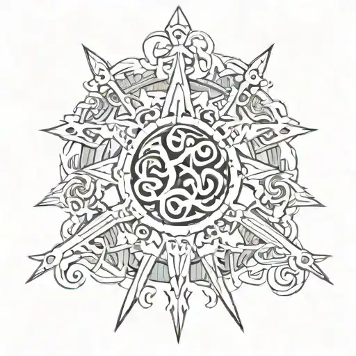 om symbol surrounding by swords snakes dragons tattoo design idea