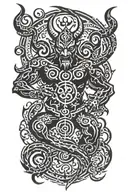 devil holding om symbol surrounded tattoo design idea