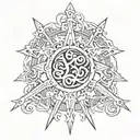 om symbol surrounding by swords snakes dragons tattoo design idea