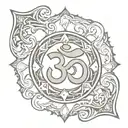 om symbol, sword piercing,  Surround this with snakes, scythes, dragons, positive mythical angels,positive protection  tattoo design idea