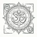 om symbol, sword piercing,  Surround this with snakes, scythes, dragons, positive mythical angels,positive protection  tattoo design idea
