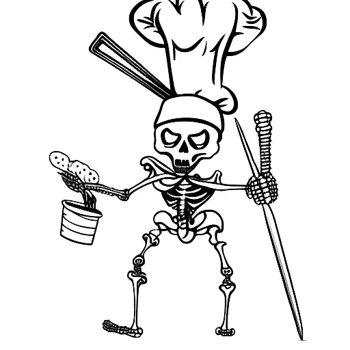 chef skeleton preparing food tattoo design idea