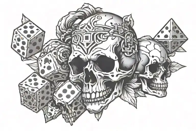 skull and dice surrounded tattoo design idea