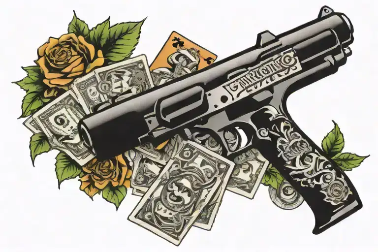  money cards guns drugs tattoo design idea