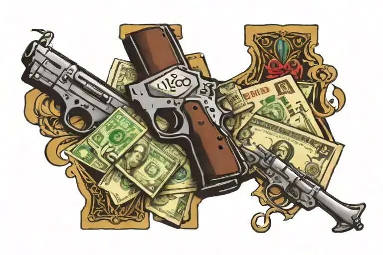  money cards guns money drugs tattoo design idea