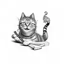 cat smoking tattoo design idea