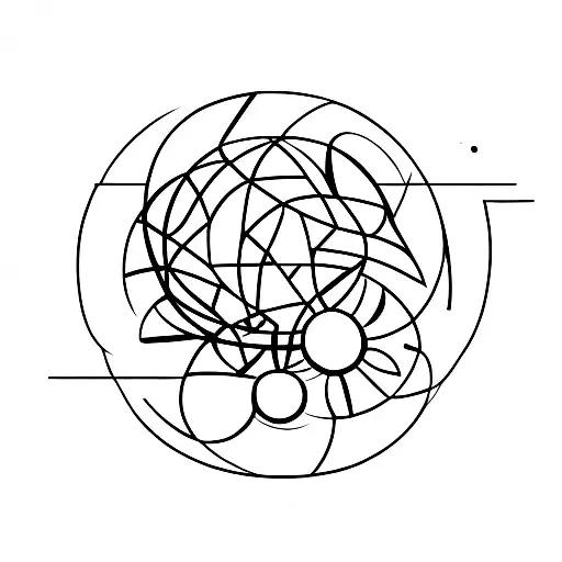 A minimalist tattoo of a tennis racket and ball with geometric lines tattoo design idea