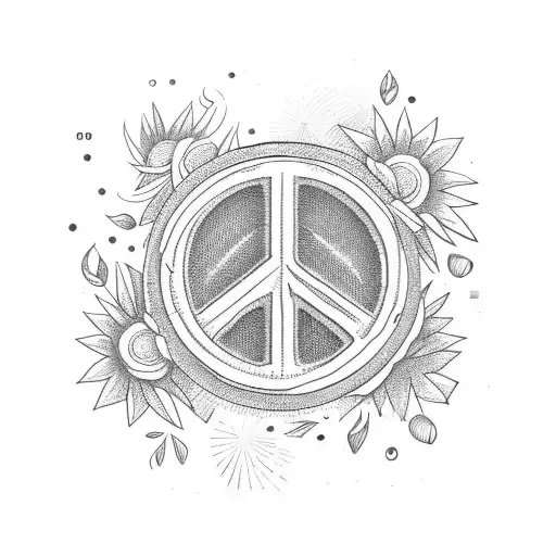 small peace sign with blurry lines and flowers tattoo design idea