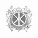 small peace sign with blurry lines and flowers tattoo design idea